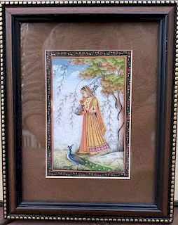 A FINE INDIAN ANTIQUE PAINTING ON MARBLE,19C