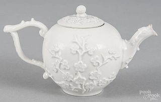 Meissen porcelain teapot, late 18th c., with relief prunus decoration, 4'' h.