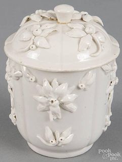 Italian porcelain cache pot, ca. 1800, with relief floral decoration, 4 1/4'' h.