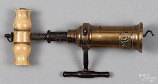 Thomason bone and brass corkscrew, mid 19th c., 8'' h.