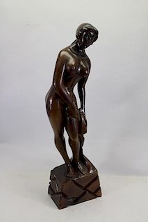 Large Carved Wooden Nude Woman Sculpture