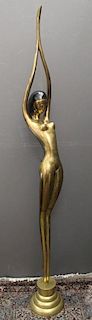Large Gilt Metal Art Deco Nude Woman Figure