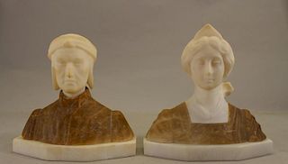 (2) Carved Marble Busts, Dante & Beatrice