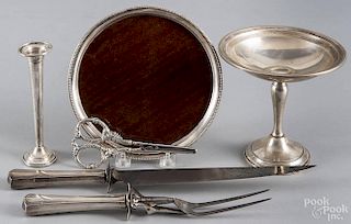 Six pieces of sterling mounted and weighted tablewares.