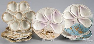 Six porcelain oyster plates, ca. 1900, to include a pair marked Weimar, approx. 8 3/4'' dia.