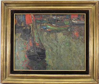 Albert Saverys (1886 - 1964) Boats in Harbor