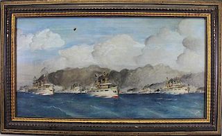 Hodges, Signed Painting of a Fleet of Ships