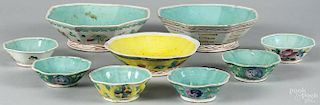 Nine Chinese porcelain bowls, early 20th c., largest - 2 1/2'' h., 8'' dia.