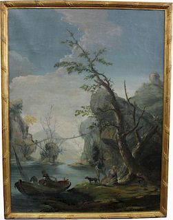 Old Master Style River Landscape with Figures