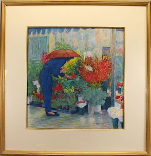 Alice Hyde PSA, Pastel of Woman at Flower Market