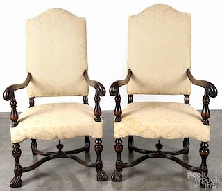 Pair of Jacobean style mahogany armchairs, ca. 1900.