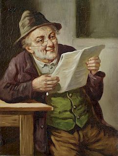 H. Smith, Painting of Old Man Reading Newspaper