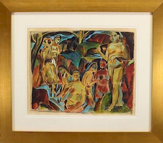 1965 German Expressionist Figural Painting, Signed
