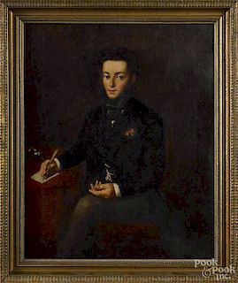 Continental oil on canvas portrait of a gentleman, signed N. Vollier 1870, 21 1/4'' x 17''.