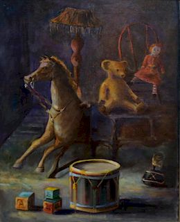 Signed, 20th C. Painting of a Child's Playroom