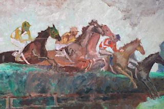 "Brush Jump" Painting of Jockeys in Horse Race