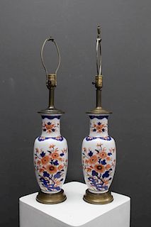 Pair of Imari Style Porcelain Lamps