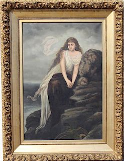 19th C. European School, Young Woman by Sea