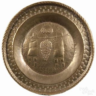 Continental embossed brass alms dish, ca. 1900, 13 1/4'' dia.