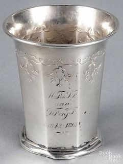 Judaic silver cup, mid 19th c., with Hebrew inscription, 2 7/8'' h., 1.6 ozt.