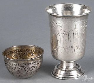 Russian silver vodka cup, 19th c., 3 3/4'' h., together with a small cup, 1 1/4" h.