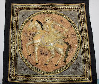 Early 20th C. Indian Kutch Panel w/ Equestrian