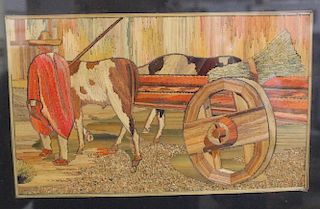 Early 20th C. Mexican Straw Painting (Popote)