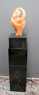 Carved Stone Modernist Sculpture on Stand