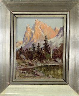 Early 20th C. Signed Painting of a Mountain Range
