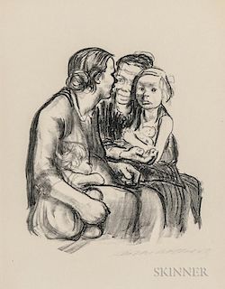 Käthe Kollwitz (German, 1867-1945)  Zwei schwatzende Frauen mit zwei Kindern