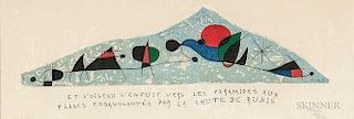 After Joan Miró (Spanish, 1893-1983)  Et l'oiseau s'enfuit vers les pyramides aux flancs ensanglantés par la chute de rubis