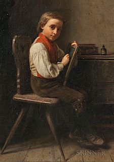 Karl Friedrich Boser (German, 1809-1881)  Schoolboy with a Slate