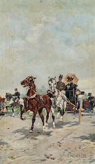 Gustav Prucha (Austrian, 1875-1952)  Horse-drawn Carriage Charging Forward
