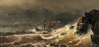 Mauritz Frederik Hendrik de Haas (American, 1832-1895)  Ship in Peril in a Stormy Sea