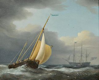 Attributed to Dominic Serres (British, 1722-1793)  Coastal Shipping in Rough Seas