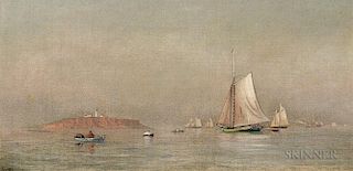 Francis A. Silva (American, 1835-1886)  Quiet Coastal View with Schooners and Lighthouse