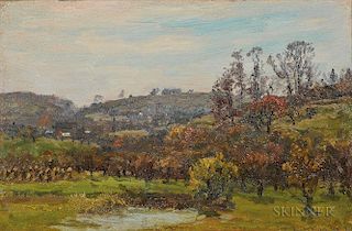 John Joseph Enneking (American, 1841-1916)  Hillside Landscape and Farm