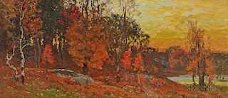 John Joseph Enneking (American, 1841-1916)  Autumn Landscape with Pond
