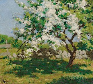 William Johnson Bixbee (American, 1850-1921)  Spring Landscape with Flowering Tree