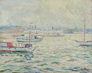Edgar Hewitt Nye (American, 1879-1943)  Yachts at Harbor
