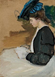 Fernand Piet (French, 1869-1942)  Profile of a Lady in a Blue Hat