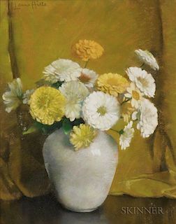 Laura Coombs Hills (American, 1859-1952)  Yellow and White Zinnias