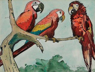 Jane Peterson (American, 1876-1965)  Three Parrots