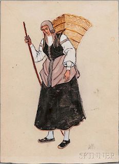 Alexandre Nikolaevich Benois (Russian, 1870-1960)  Peasant Woman with Basket