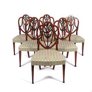 Painted Shield Back Sweetheart Dining Chairs, Lot of Six