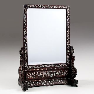 Chinese Hardwood and Mother-of-Pearl Inlaid Shaving Mirror