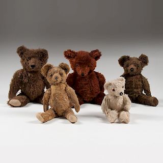 Knickerbocker Teddy Bears, Lot of Five