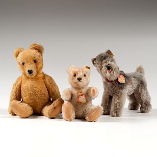 Steiff Teddy Bears and Terrier, Lot of Three