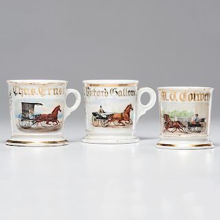 Occupational Shaving Mugs Featuring Horse Drawn Buggies, Lot of Three