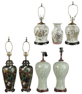 Seven Asian Vases, Six Converted to Lamps